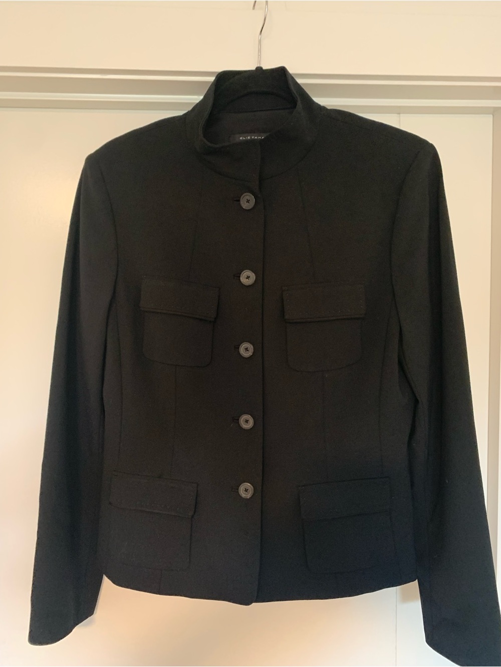 Elie Tahari Black Stand-Collar Button Front Blazer Jacket